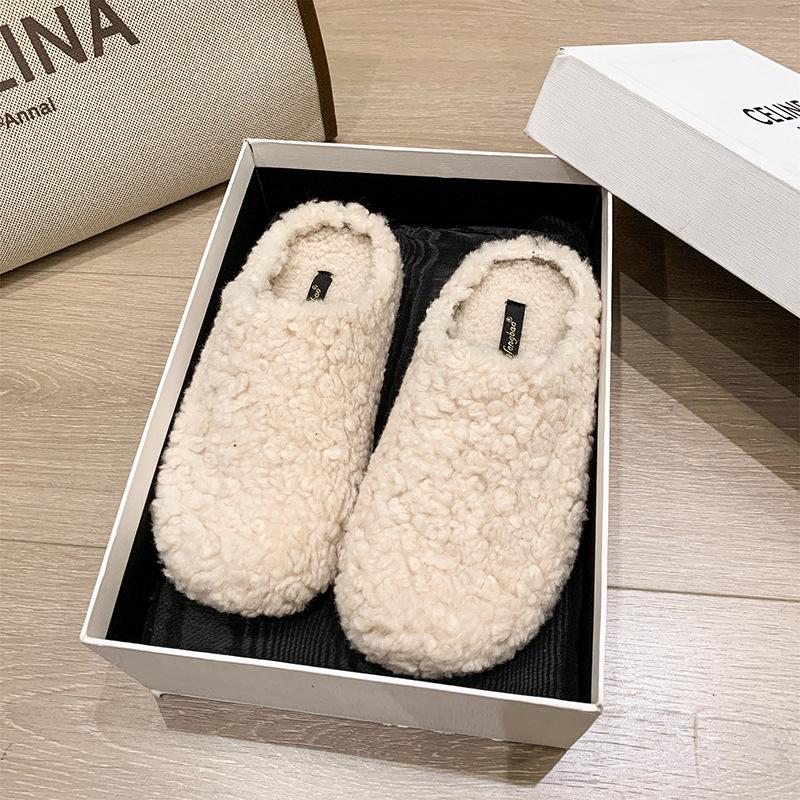 Mao Mao slippers women's outer wear 2025 autumn and winter new thick-bottomed versatile velvet one-pedal cotton mop head half slippers women