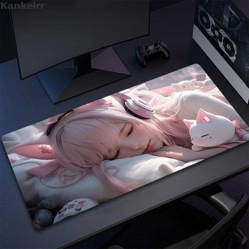 Anime Girls Cute Pink Mousepad Large Computer Gaming Accessories xcm Gamer Professional Premium Mouse Mat Kawaii Desk Mats