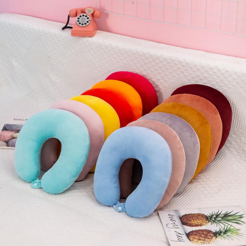 New in Minimalist Plush U-shaped Pillow Neck Airplane Pillow Traveling Car Home Office Neck Flight Pillow Snap Strap Soft Cover