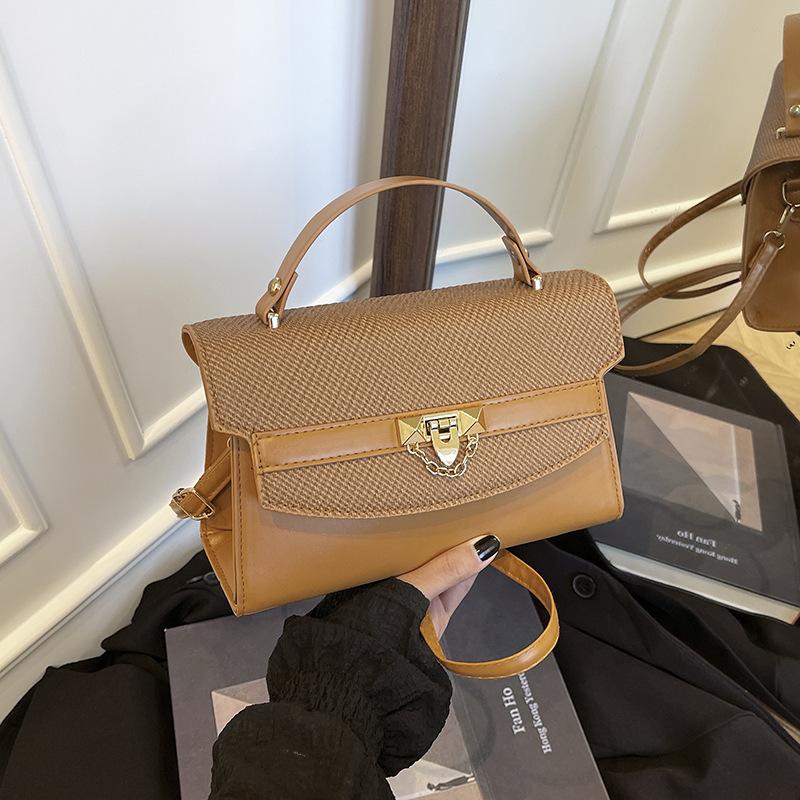 

French contrasting color portable small bag women s 2025 summer new versatile texture shoulder bag light luxury messenger bag хаки