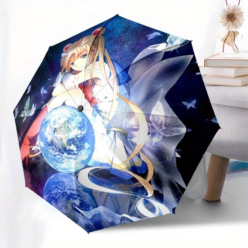 Magisches Mondlicht-Abenteuer: Fantasy Anime Artwork AufkleberRegenschirm, Tragbarer 3-fach Kompakter Regenschirm für Männer & Frauen Geschenk
