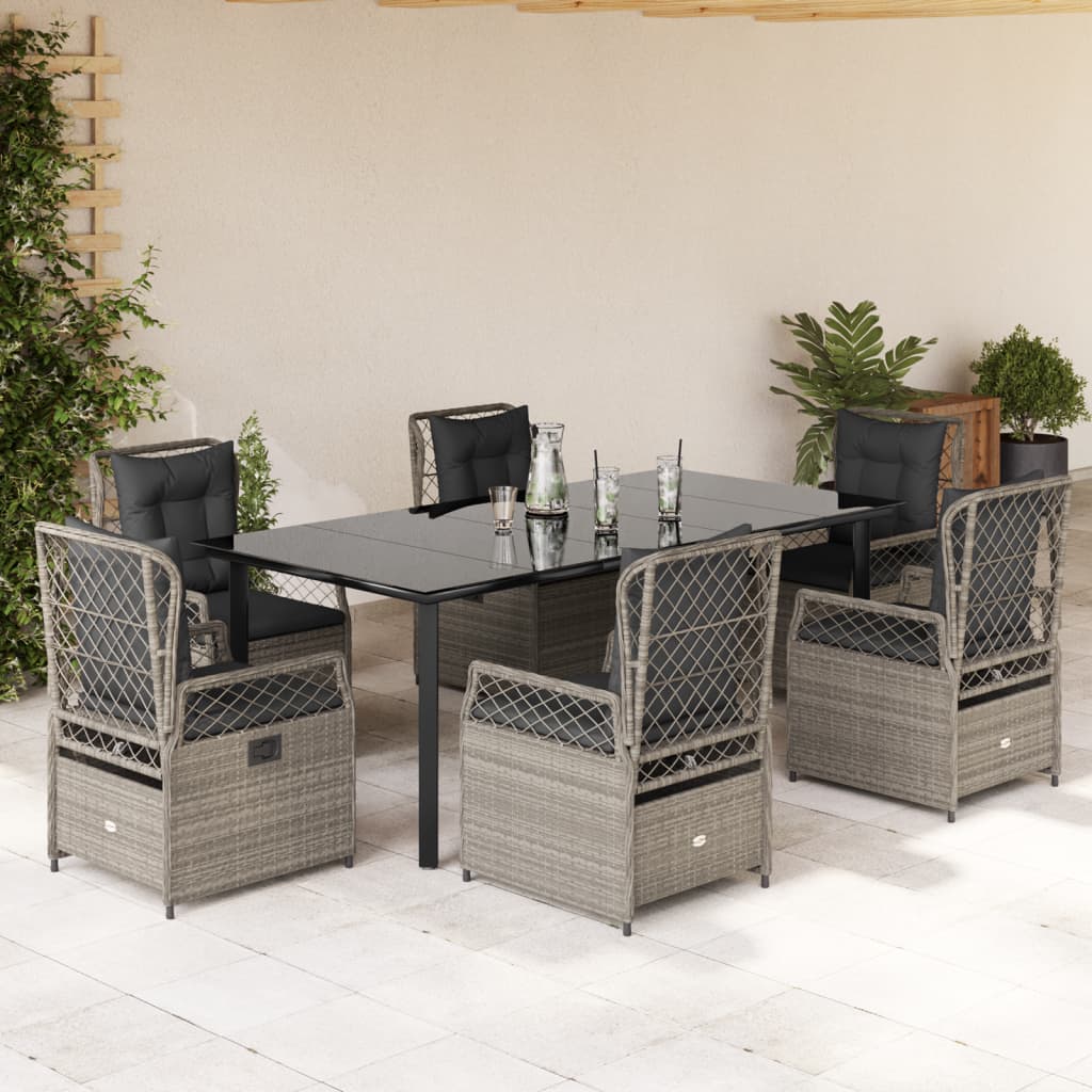 Vidaxl 7-Cz. Garden Furniture Set With Cushions, Grey, PE Rattan