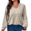 Women's V-Neck Long Sleeve Pullover Hoodie Color Loose Fit Ribbed