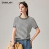 Zhaojun Women's Lightweight Color Block Stripe Knit Short Sleeve T-Shirt