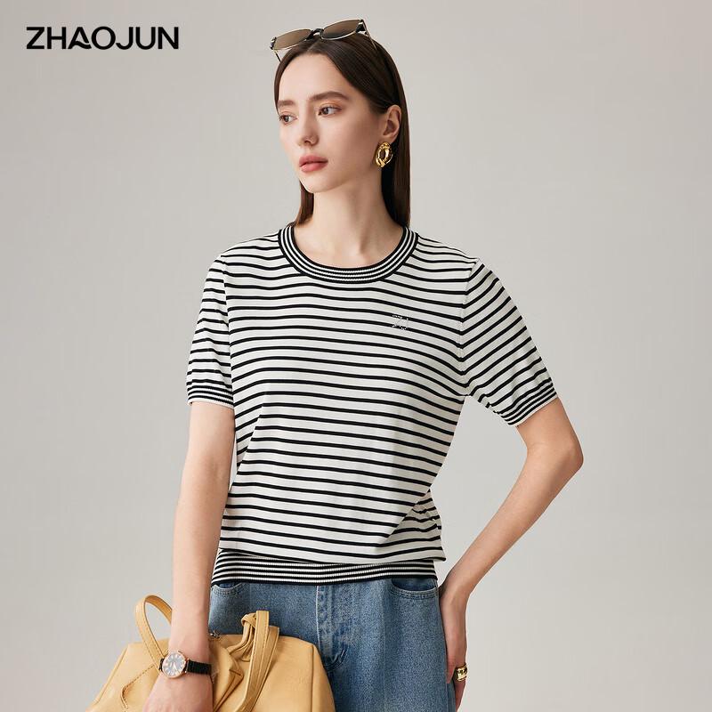 Zhaojun Women's Lightweight Color Block Stripe Knit Short Sleeve T-Shirt