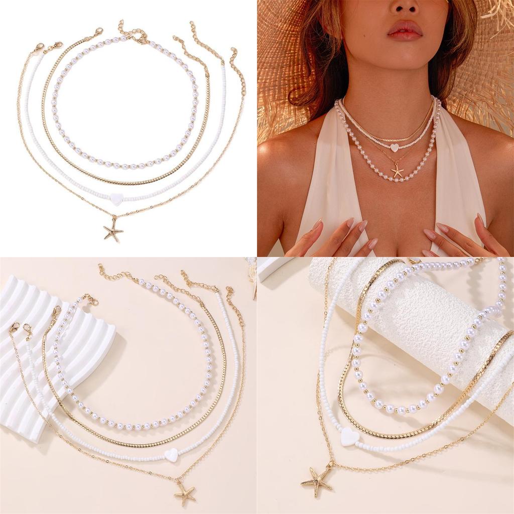 Punk Style Geometric Necklace Set For Women With Zinc Alloy Material And Heart Lock Pendant