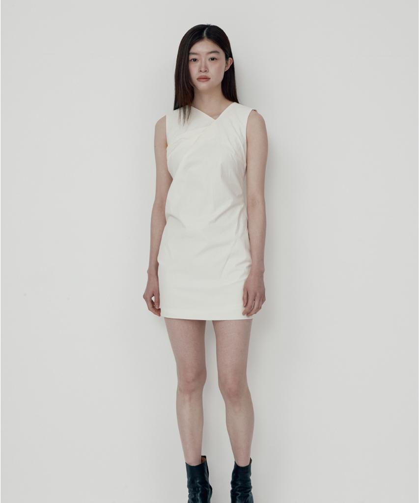 Moseullu Drape Mini Dress (Ivory)