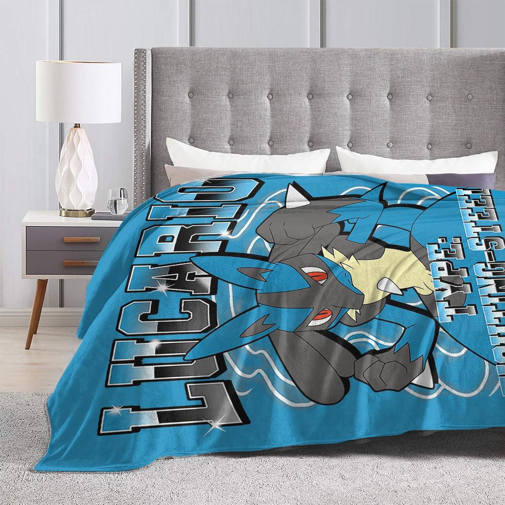 Pokemoned Lucario Type Fighting Steel Poster Blankets Fuzzy Vintage Soft Throw Blankets for Home Decoration,
