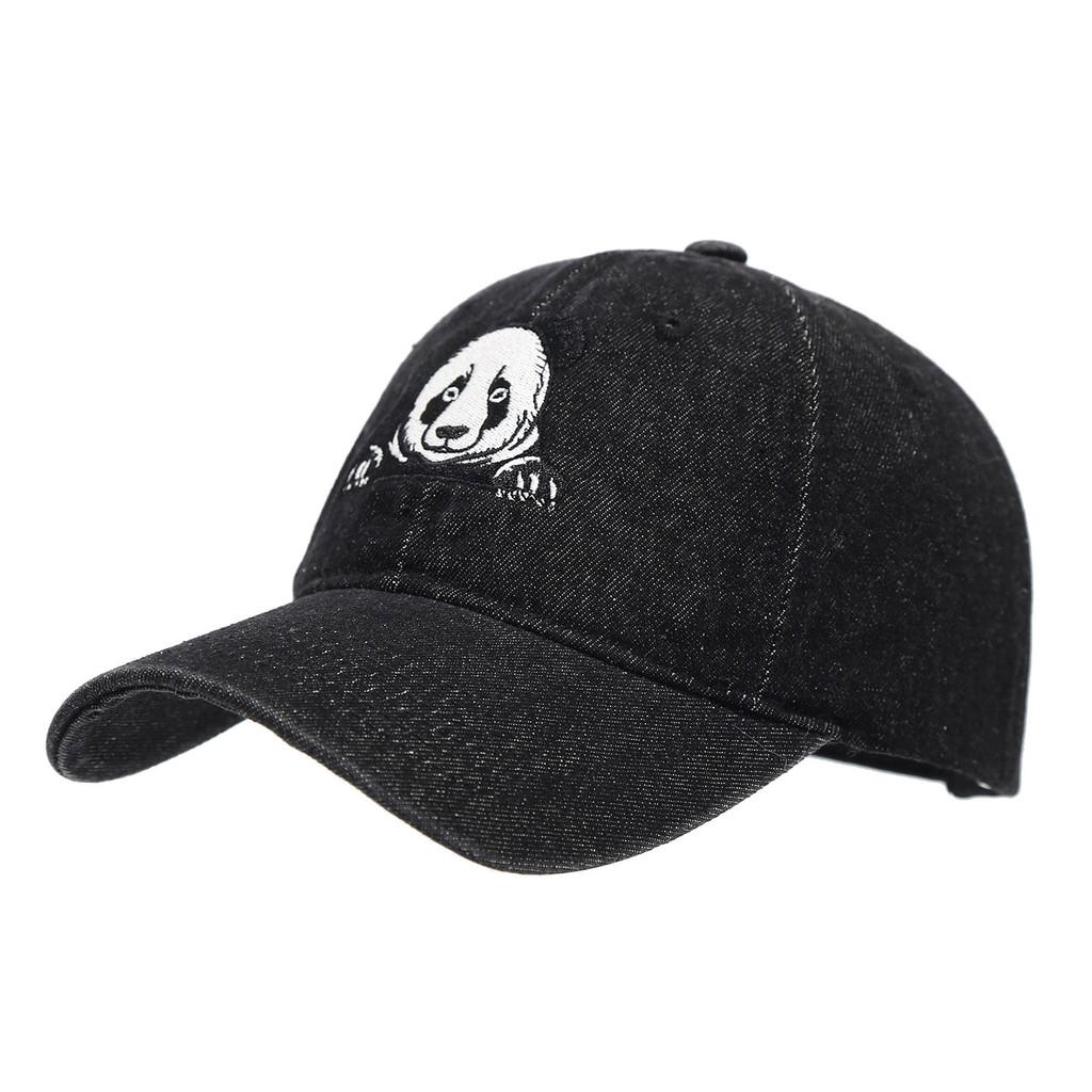 Bestickte Denim-Baseballkappe mit Panda und Sonnenschutz für lässige Sommerkleidung