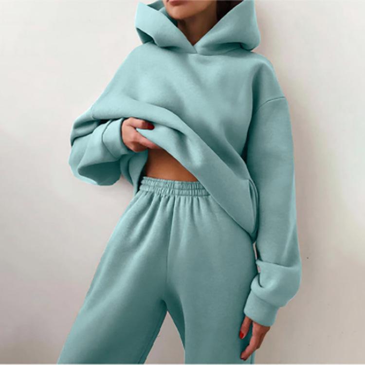 Women's Two-Piece Sweater and Trouser Set - Solid Color, Casual, Autumn/Winter Fashion
