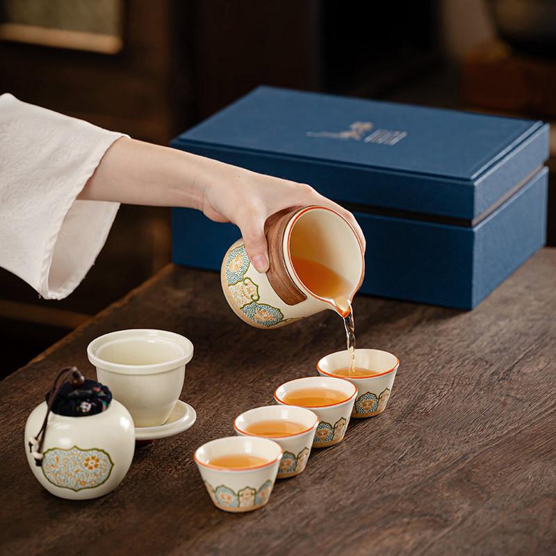 Ceramic Travel Tea Set Household Car Outdoor Express Cup Portable Storage Bag Kung Fu Teapot