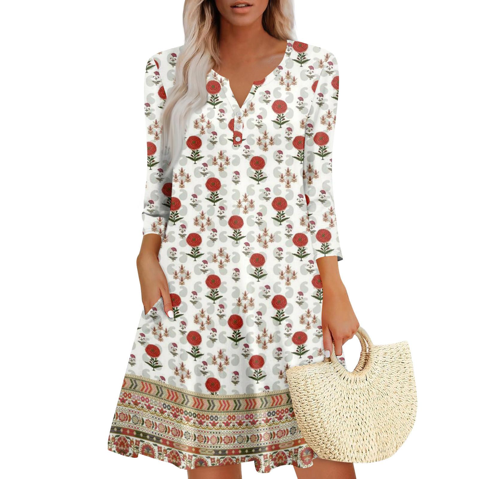 

Женское летнее платье, свободное платье с V-образным вырезом, рукавом три четверти и карманами XL хаки