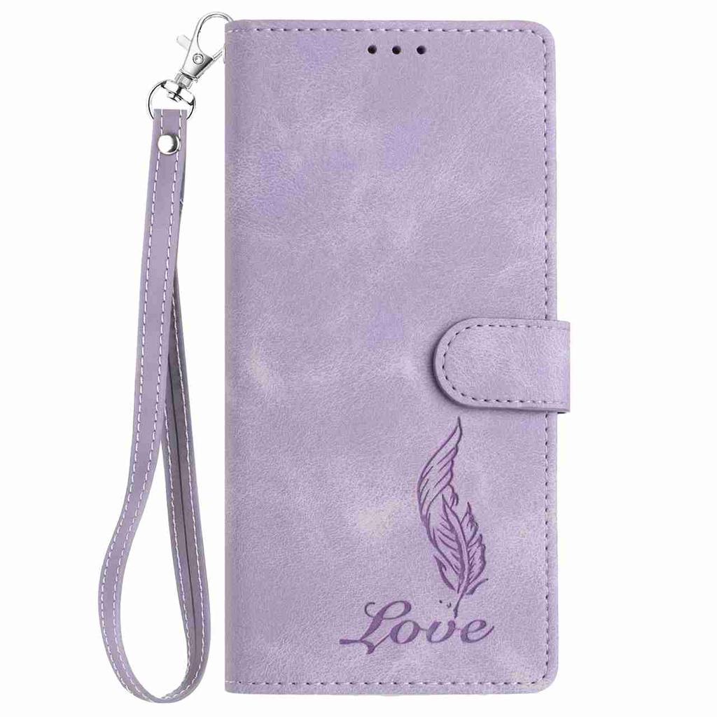 Fjærpenn Preget Mønster Flipkort Design Lommebokdeksel for Samsung Galaxy A12 A15 A26 S20-S25... (8-farger)