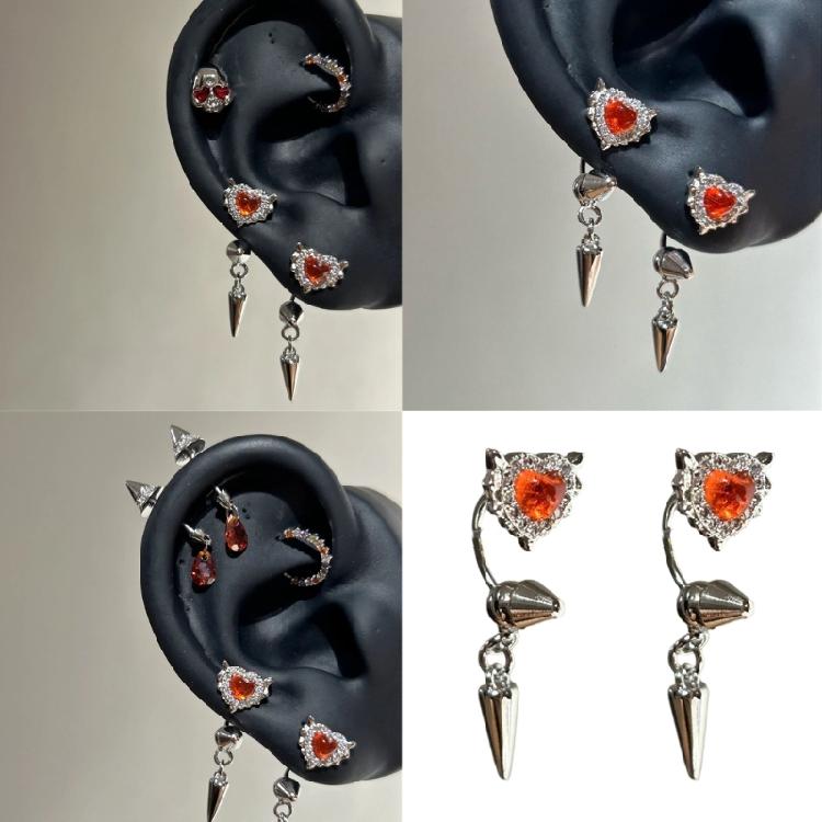 Delicate Heart Wing Ear Bone Nail Glittering Handmade Cartilage Studs Earrings With Rhinestones Jewelry For Women