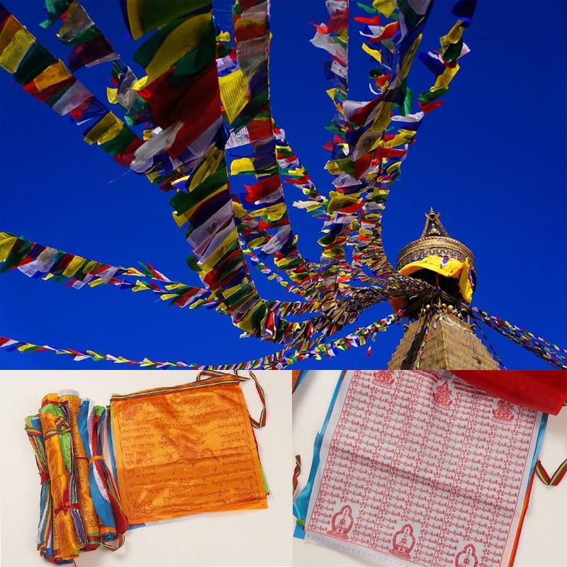 Steaguri religioase Rechizite budiste tibetane Drapel de rugăciune cu imprimare colorată Mătase artificială Tibet Lung Ta Banner Scripturi Steaguri de grădină
