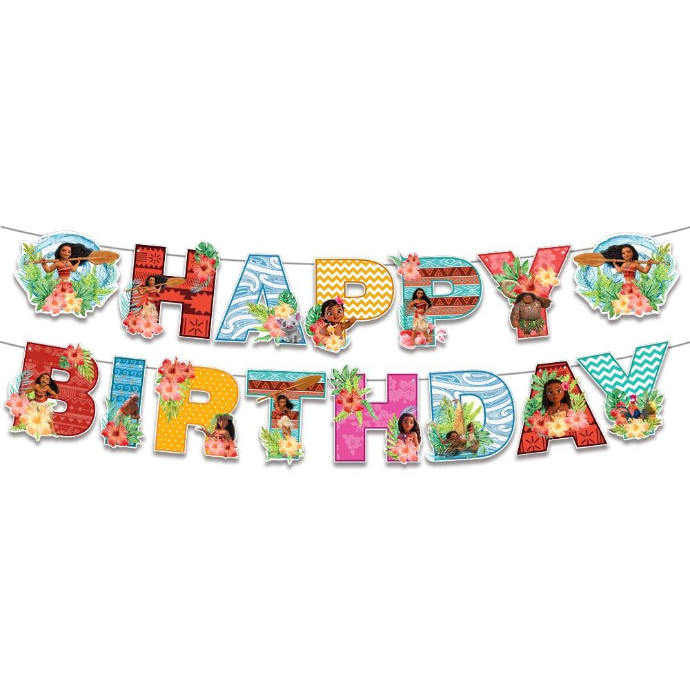 Moana Birthday Decorations Party Set, Moana Character, Disney Animation, 3 Cute Kids Girls Blue Pink Ocean Balloons Happy Birthday Garland Cake