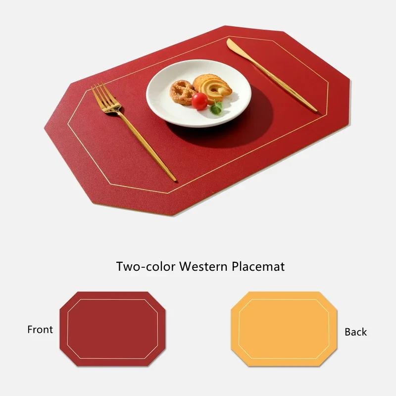 Faux Leather Placemats  Double-Sided Color Square Design Home Decor Kitchen Dining Table Placemats Heat Resistant Pad 43x30cm