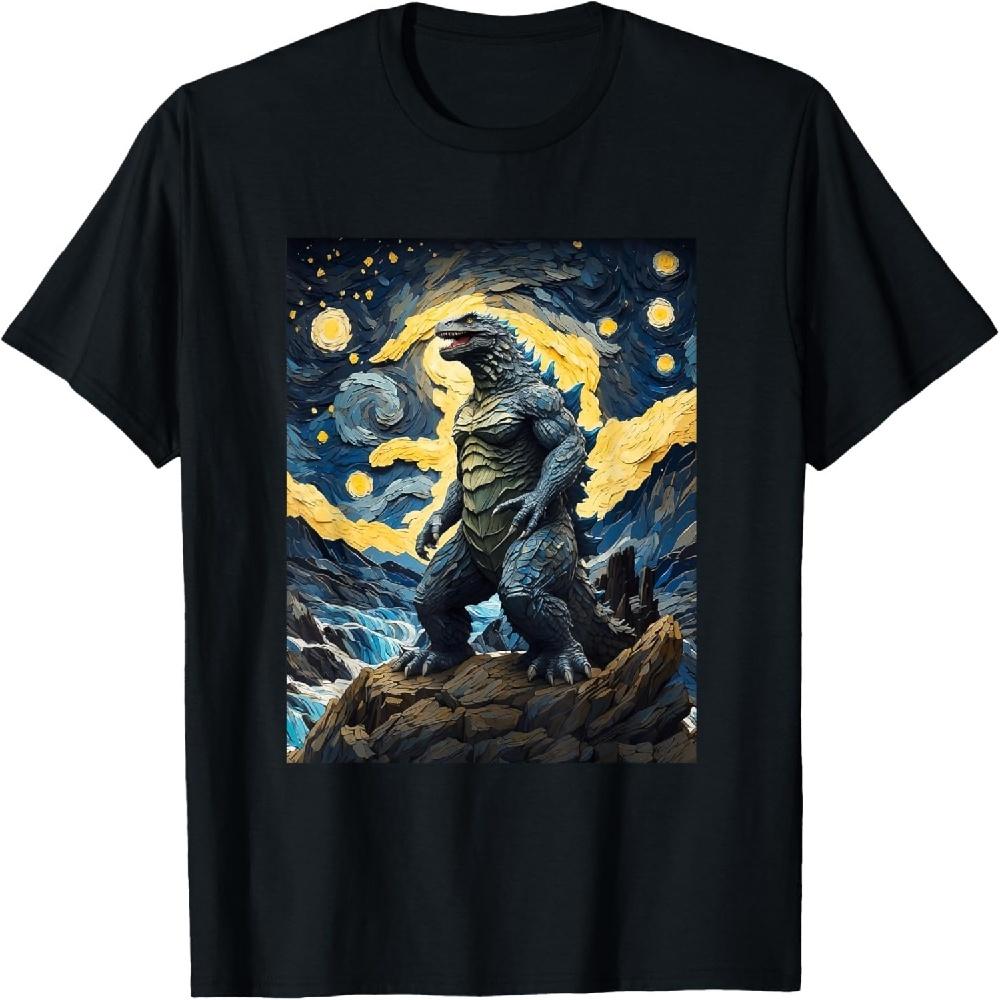 Japanese Monster Kaiju in Van Gogh Starry Night T-Shirt S