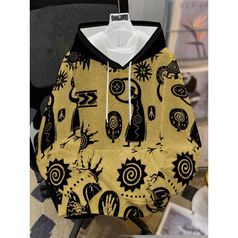 Mens Hooded Sweatshirt Soccer Print Breathable Loose Fit Casual Wear