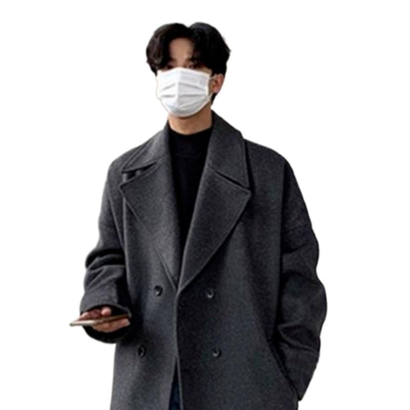 Men's Mid-Length Double-Breasted British Wool Coat with Suit Collar