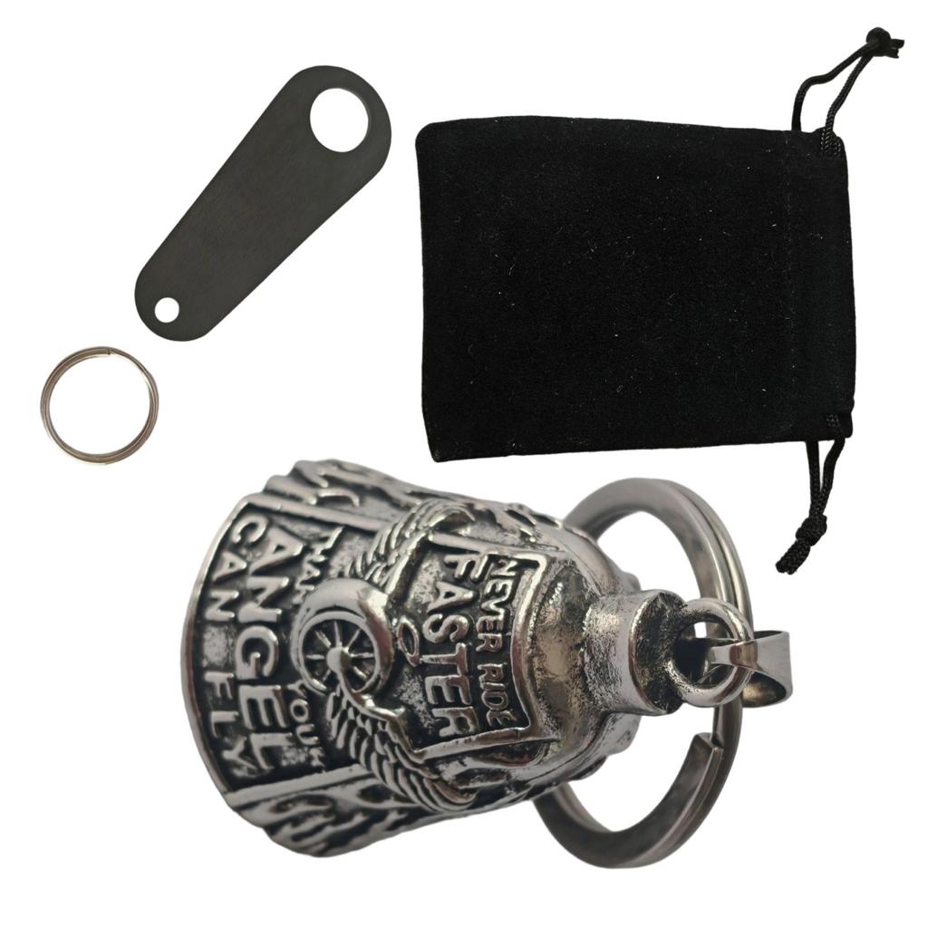 Symbolic Riders Keychain Wing Wheel Bells Keyring with Protective Bells Charm Lightweight Rustproof Metal Car Accessory