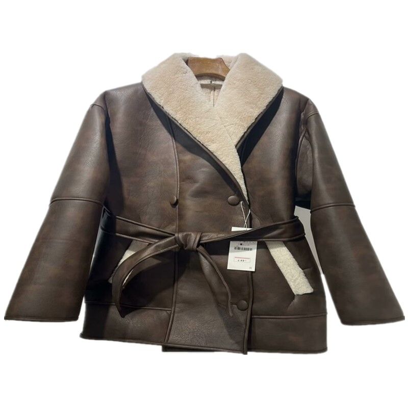 

Fashion Wind Winter New Arrival Women s Stylish Belt Easiest for Match Two-Color Fur Integrated Trench Coat Internet Hot Jacket Picture color L