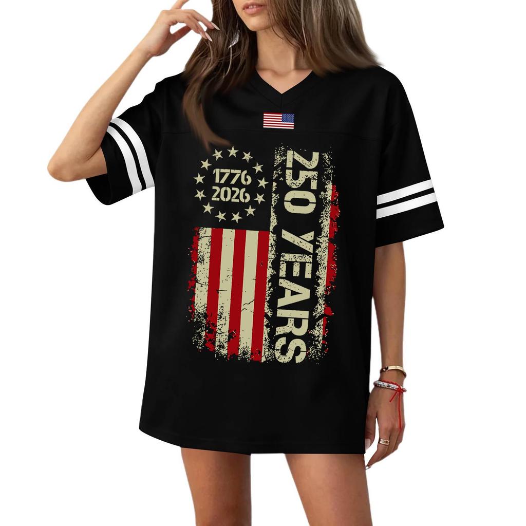 Damen Casual Mode V-Ausschnitt Sport Unabhängigkeitstag Druck Kurzarm Sport T-Shirt Top