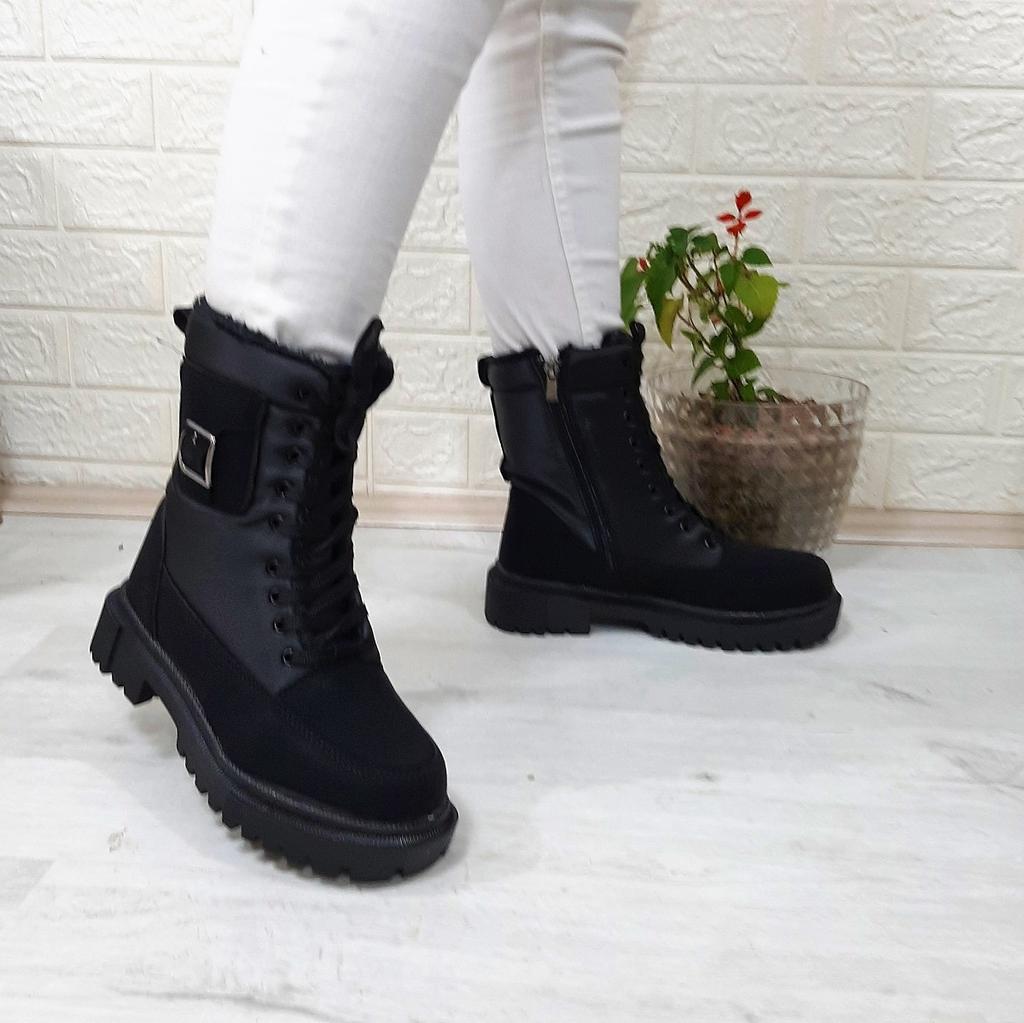 Twingo 900 Black Color Zippered Women's Boots with Fur Inside