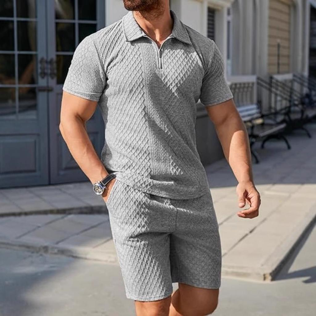 Men's sports and leisure suit Summer knitted short-sleeved shorts two-piece set men's short-sleeved lapel polo shirt suit