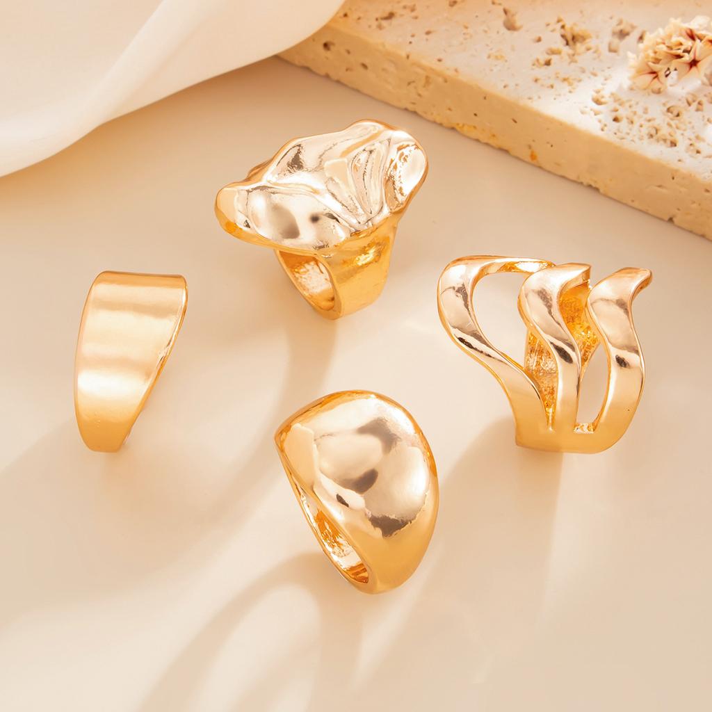 Liquid Metal Folded Wide Ring, Stylish Geometric Wave Glossy Open Ring Set