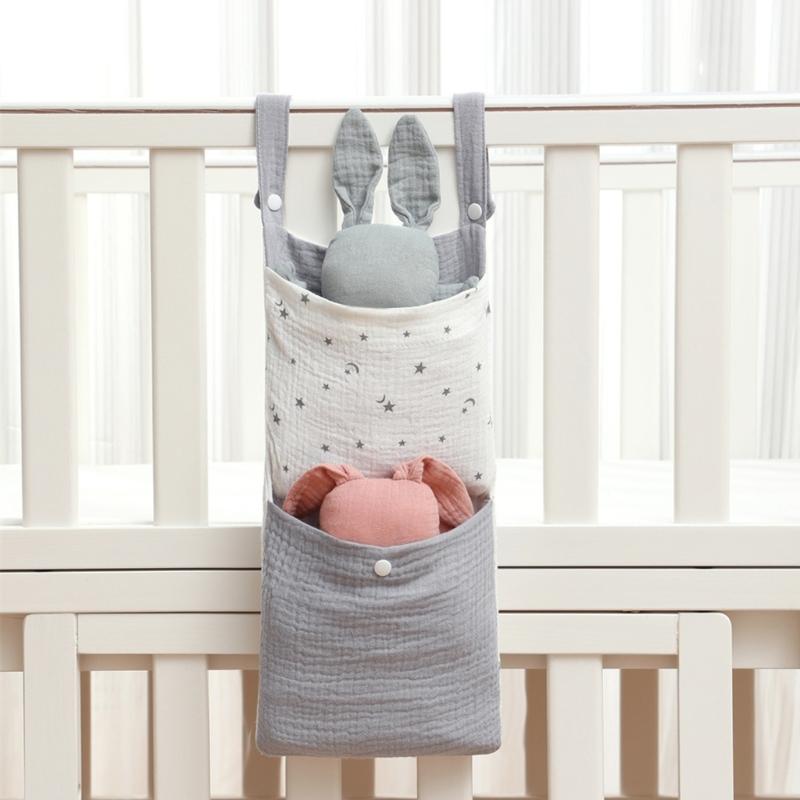 Crib Muslin Cotton Storage Bag Diaper Organiser Bedside Container Multifunctional Strollers Hanging Bag Storage Case