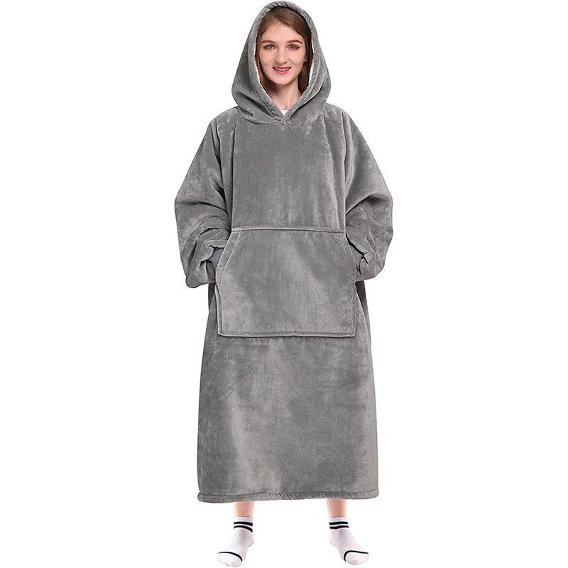 

European and American Lazy TV Blanket New Extended Version Lazy Pullover TV Blanket Flannel Pajamas Hooded Version 120 Long 80x120cm серый
