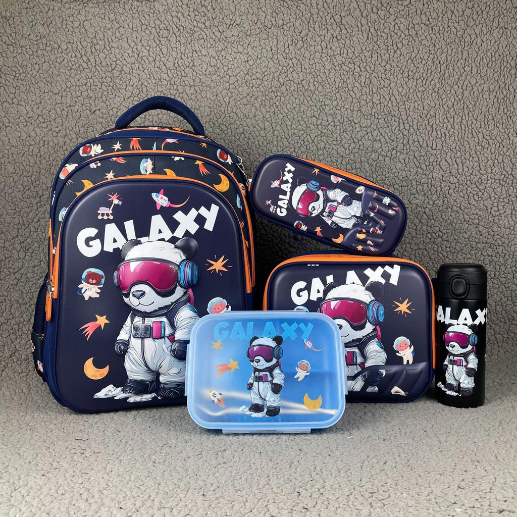 Student Schoolbag 5-Piece Set Can Hold Tie Rod Cartoon 16-Inch Backpack Lunch Bag Pencil Case Water Cup