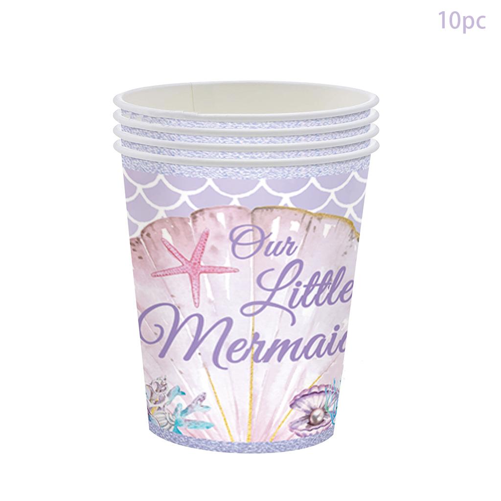 Purple Mermaid Disposable Tableware Set Our Little Mermaid Plates Cups Napkins Kids Girls Happy Mermaid Birthday Party Supplies