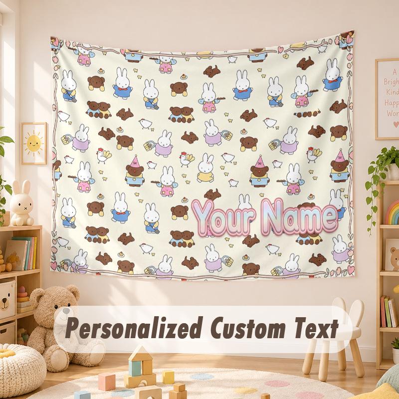 Custom Name Text Tapestry,Miffy Boho Wall Hanging, Decorative Backdrop Tapestry For Room