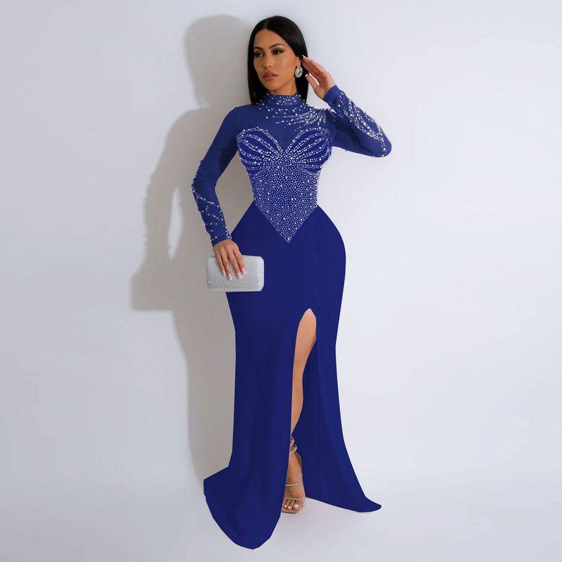 Mesh See-Through Dress Nightclub Style Dress European and American Cross-Border Dress Evening Party Dress Gown