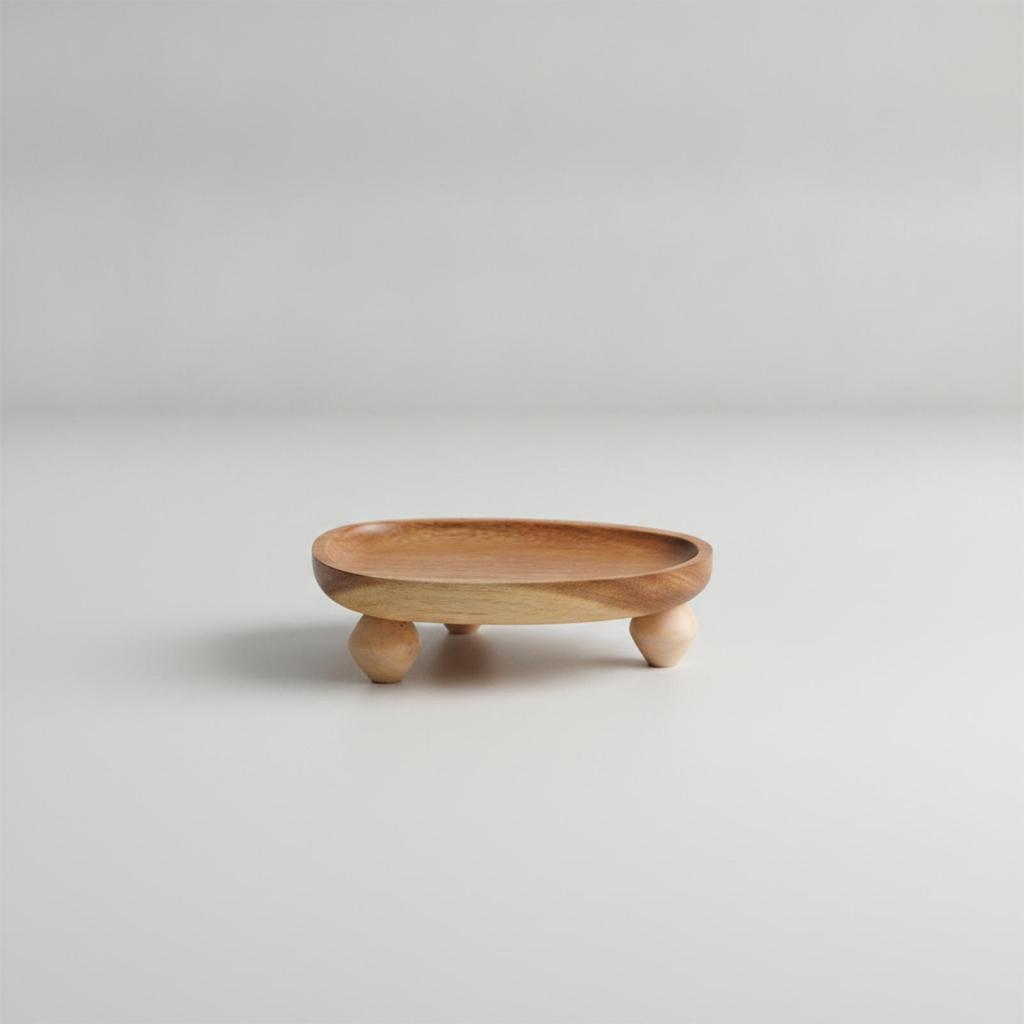 Natural Wood Grain Elevated Serving Tray Low-Rise with Feet Decorative