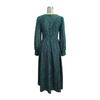 Green Leopard Print Chic Women Dress High Waist Long Sleeve V Neck Long Dress