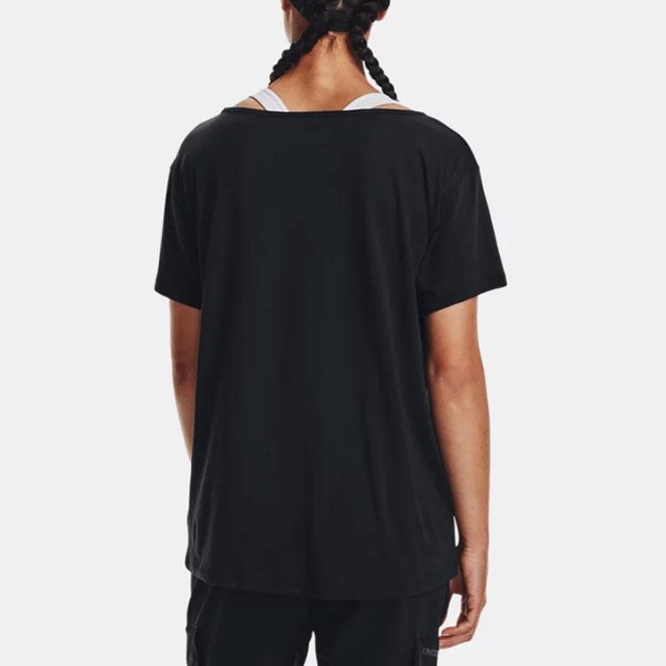 Under Armour Wordmark Ležérní Sportovní Prodyšné Tištěné Tričko s Krátkým Rukávem a Spuštěnými Rameny Dámská Trička Černá 1366132-001