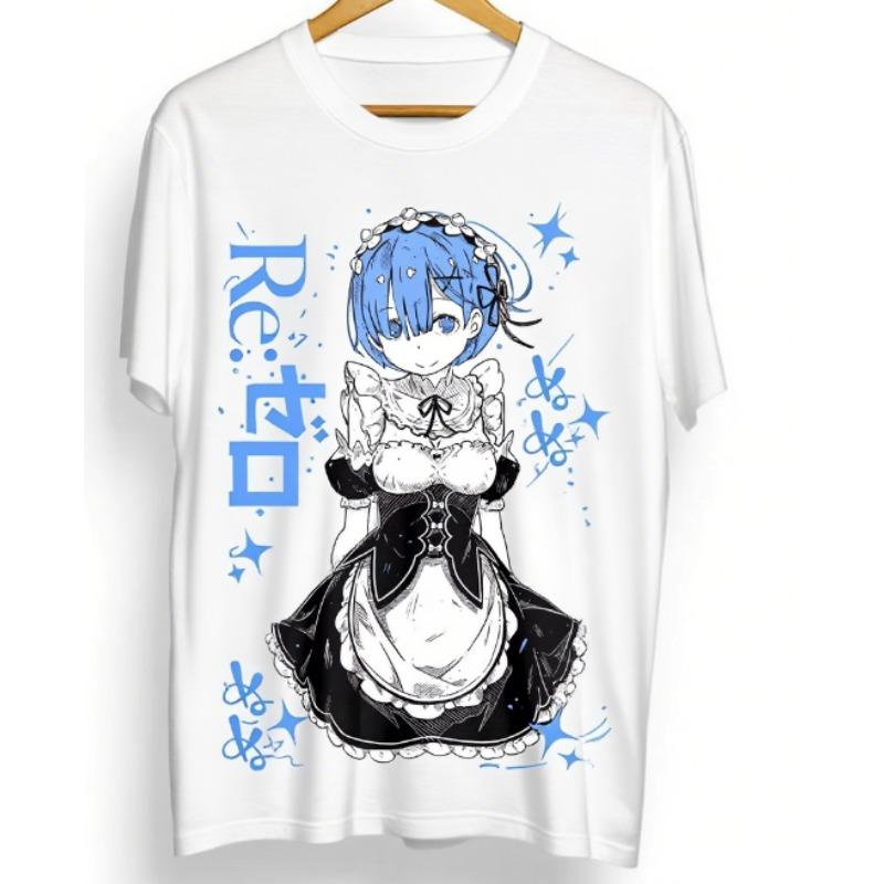 

Тренд Лето 2025 Косплей Нейтральный Рем Re Zero Футболка, Милая Рем Re Zero, Субару, Японский, Манга Графическая Футболка Графические Футболки 4XL
