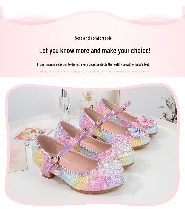 Girls' Crystal Leather Heels - Spring/Fall Princess Shoes with Soft Soles for Catwalks