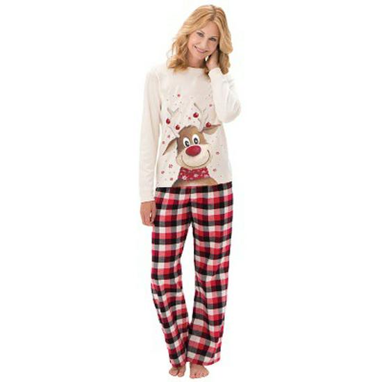 European Christmas Reindeer Print Family Matching Pajama Set - Long Sleeve