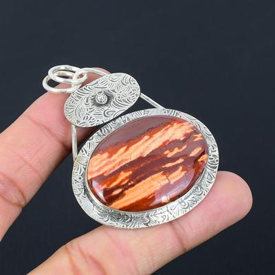 Anniversary Gift For Her Natural Red Snakeskin Jasper Pendant 925 Silver