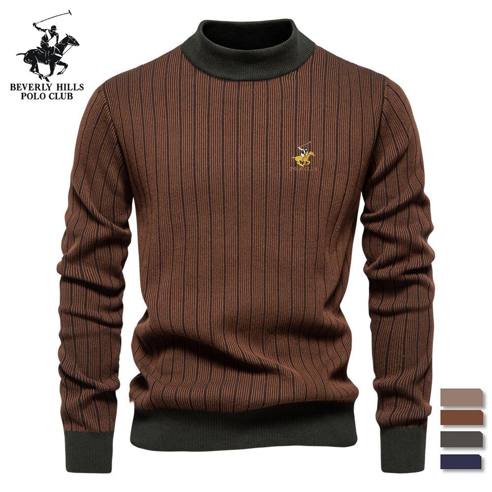 

POLO CLUB Autumn and Winter Pony Embroidered New Semi High Neck Slim Striped Top, Fashionable Quality Men s Pullover Sweater XXL