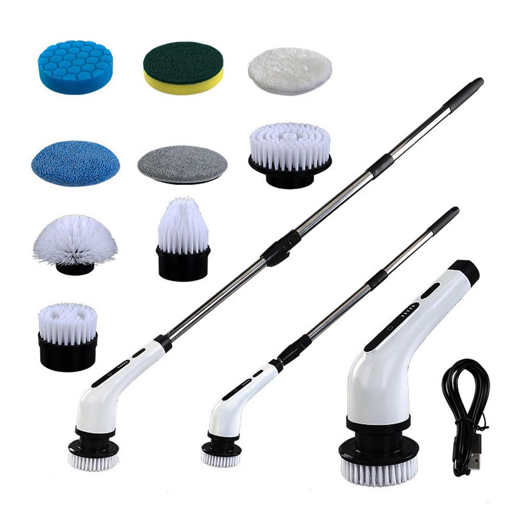 Electric Spin Scrubber Cordless Multifunction Retractable Handle Bathroom Tub Tile Shower Power Cleaning with 9 Brushes
