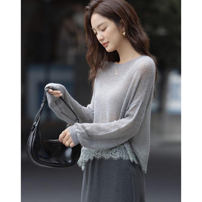Demana Women's Wool Blend Lace Patchwork Knit Sweater