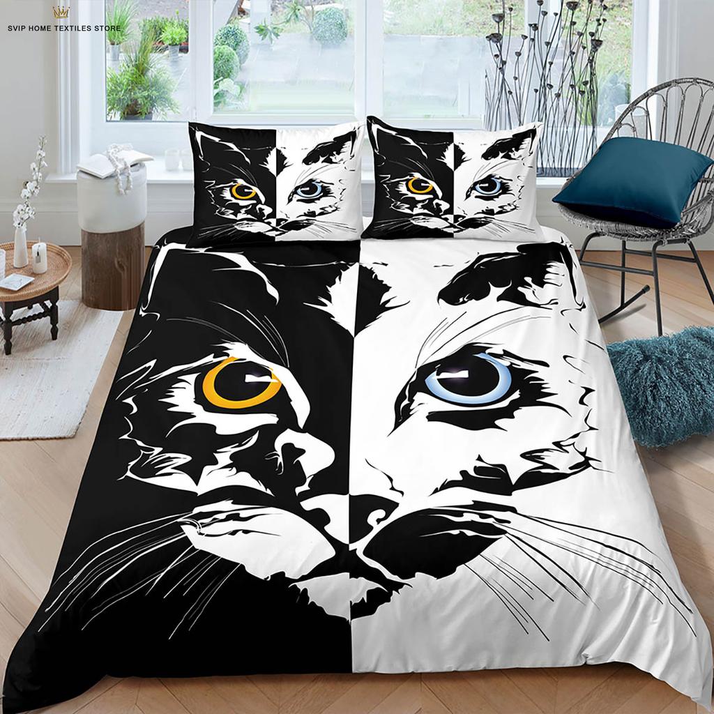 Süße Weltraumkatze Tier 3D-Druck Bettbezug Bettwäsche-Set Weicher und bequemer Bettbezug Kissenbezug 3 Teile