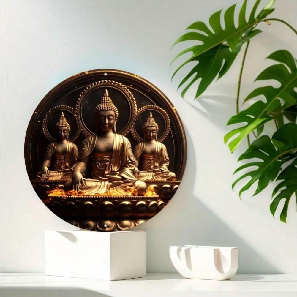 Metal Buddha Wall Art Aluminum Sign Home Decor Round Wall Sculpture Modern Wall Decor 20x20