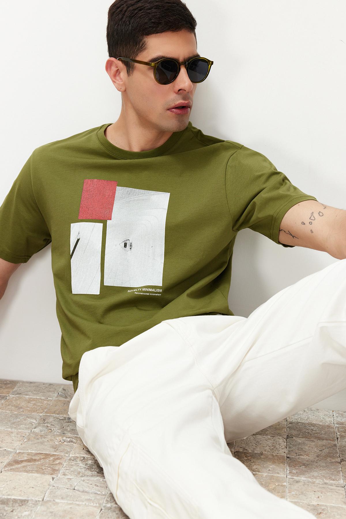 

Men s Fashion New T-Shirt Khaki Regular Normal Cut Printed 100% Cotton T-Shirt