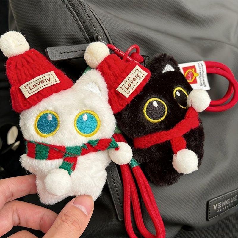 1 vnt. Mielas pliušinis juodas kačiukas lėlė žaislas raktų pakabukas krepšio pakabukas pakabukai automobilio raktų pakabuko aksesuarai moterims, poroms Kawaii dovana